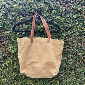 Madewell medium canvas transit tote in army green with leather handle